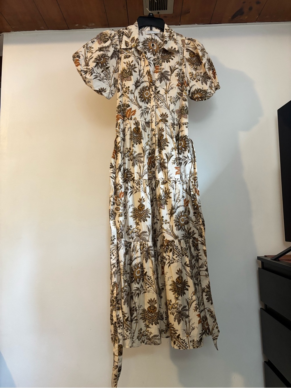 Cara Cara Cream Maxi Dress with Mustard and Brown Floral PrintNWT